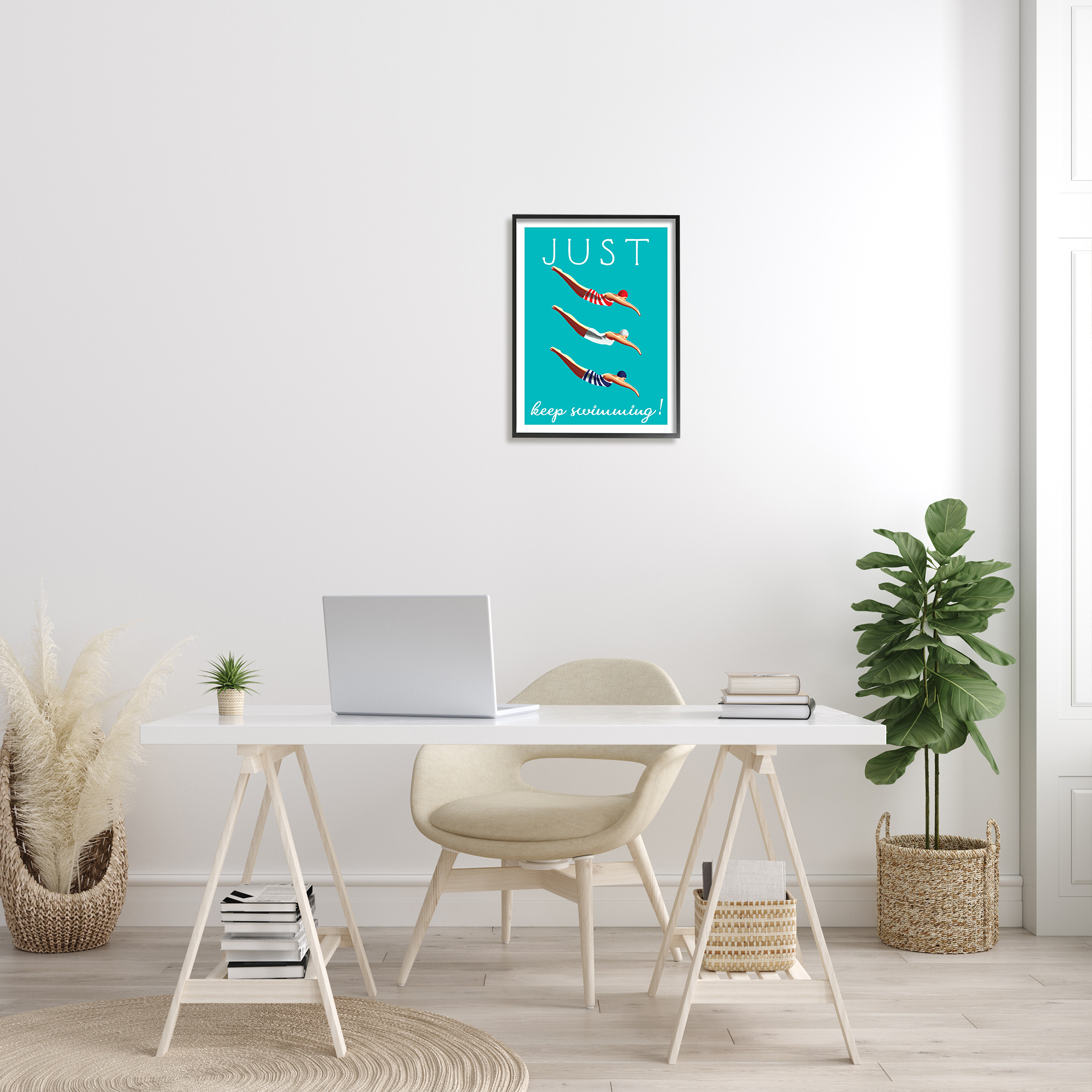 Stupell Industries Trio of Female Divers Just Keep Swimming Phrase, 16 x 20, Designed by Elizabeth Tyndall