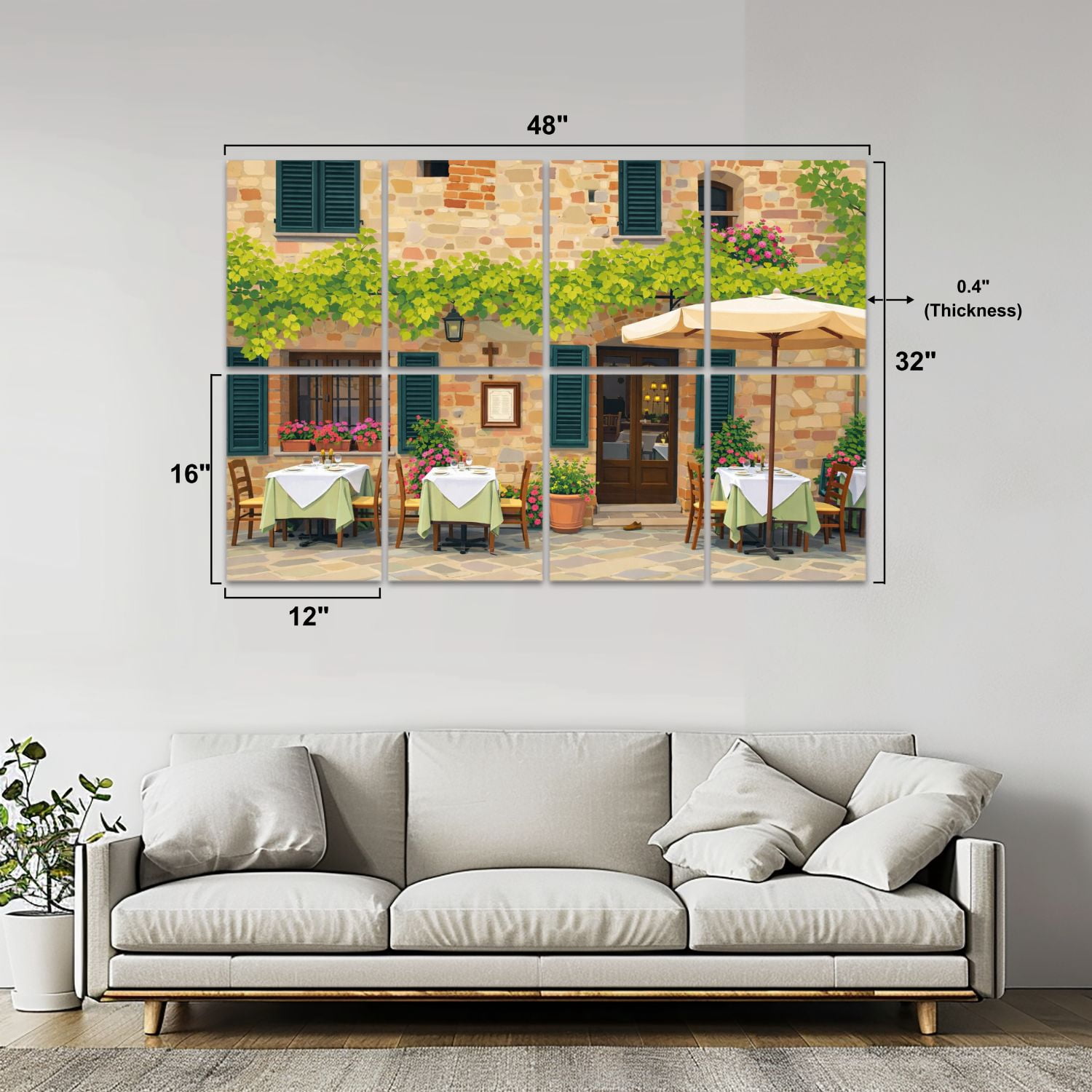 8 Pack Art Acoustic Panels Sound Absorbing Outdoor trattoria village Tuscany Italy Decorative Soundproof Wall Panels Self Adhesive for Nursery Game Room Bedroom 48"x32"