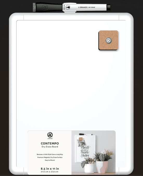 U BRANDS Square Magnetic Dry Erase Whiteboard, 14 x 14 in., Gray and White Marble