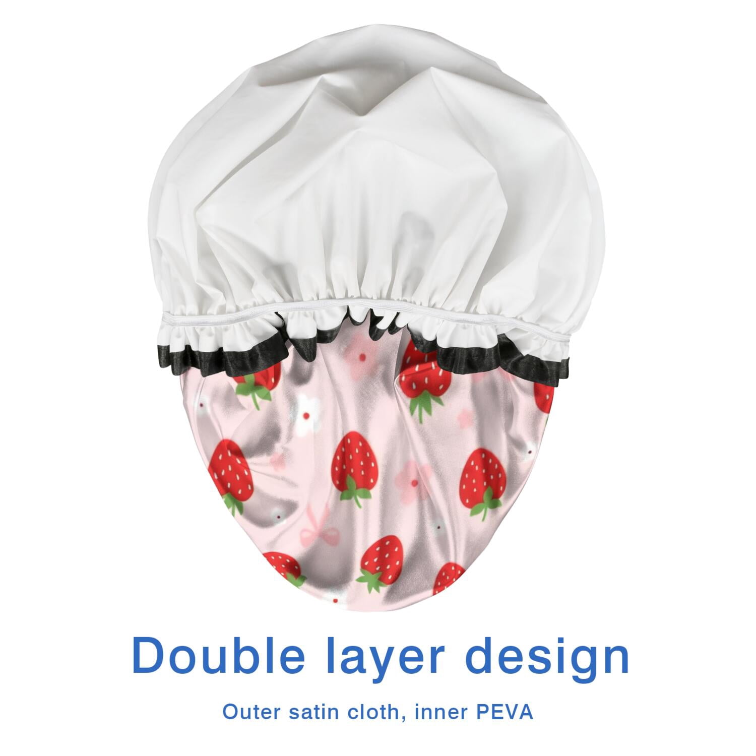 Shower Caps,Strawberry Plants Fruit Flower Bow Waterproof Shower Cap for Women 4 Pieces,Double Reusable Hair Cover for Shower PEVA Elastic Stretch Hem