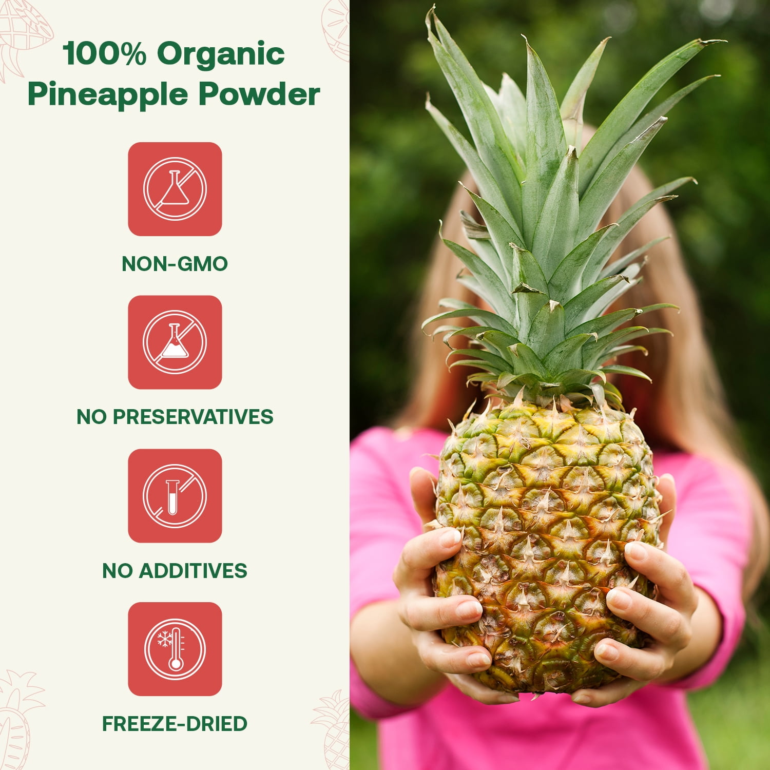 Quay Naturals Organic Pineapple Powder, 8oz, USDA Organic, Freeze-Dried Pineapple Fruit Powder, No Additives, Gluten-Free