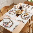 thumbnail image 5 of Spring Floral Easter Placemats Set of 4 Bunny Botanical Wreath Eggs Place Mats Indoor Wipeable Table Mats Washable Cloth Dining Table Placemats for Kitchen Holiday Party Home Decor 13x19 Inch, 5 of 9