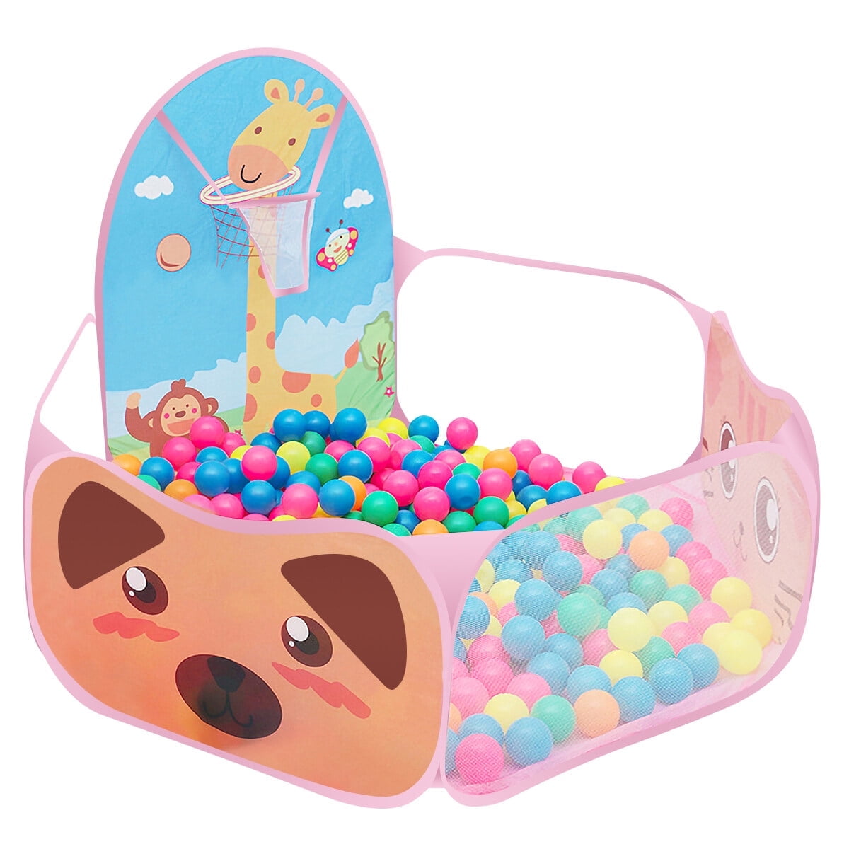 SunshineFace Kids Ball Pit Play Tent with Basketball Hoop Foldable Portable Pink for 6M-5Y
