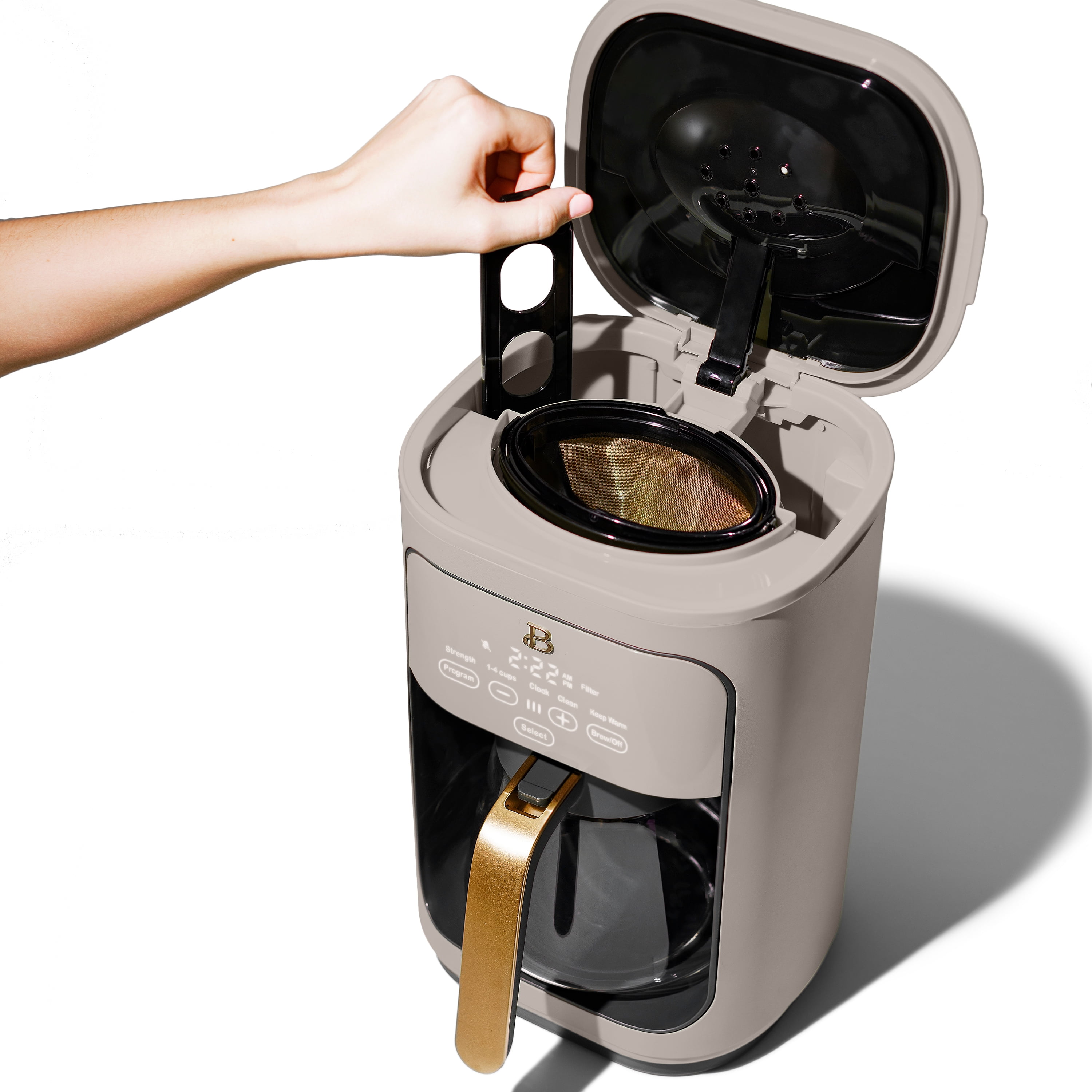 Beautiful 14-Cup Programmable Drip Coffee Maker with Touch-Activated Display, Porcini Taupe by Drew Barrymore