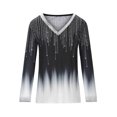 thumbnail image 4 of Pompotops T-shirt Décontracté pour Femmes Imprimé Manches Longues Col en V Froncé Blouse Pull Tops Liquidation, 4 of 8