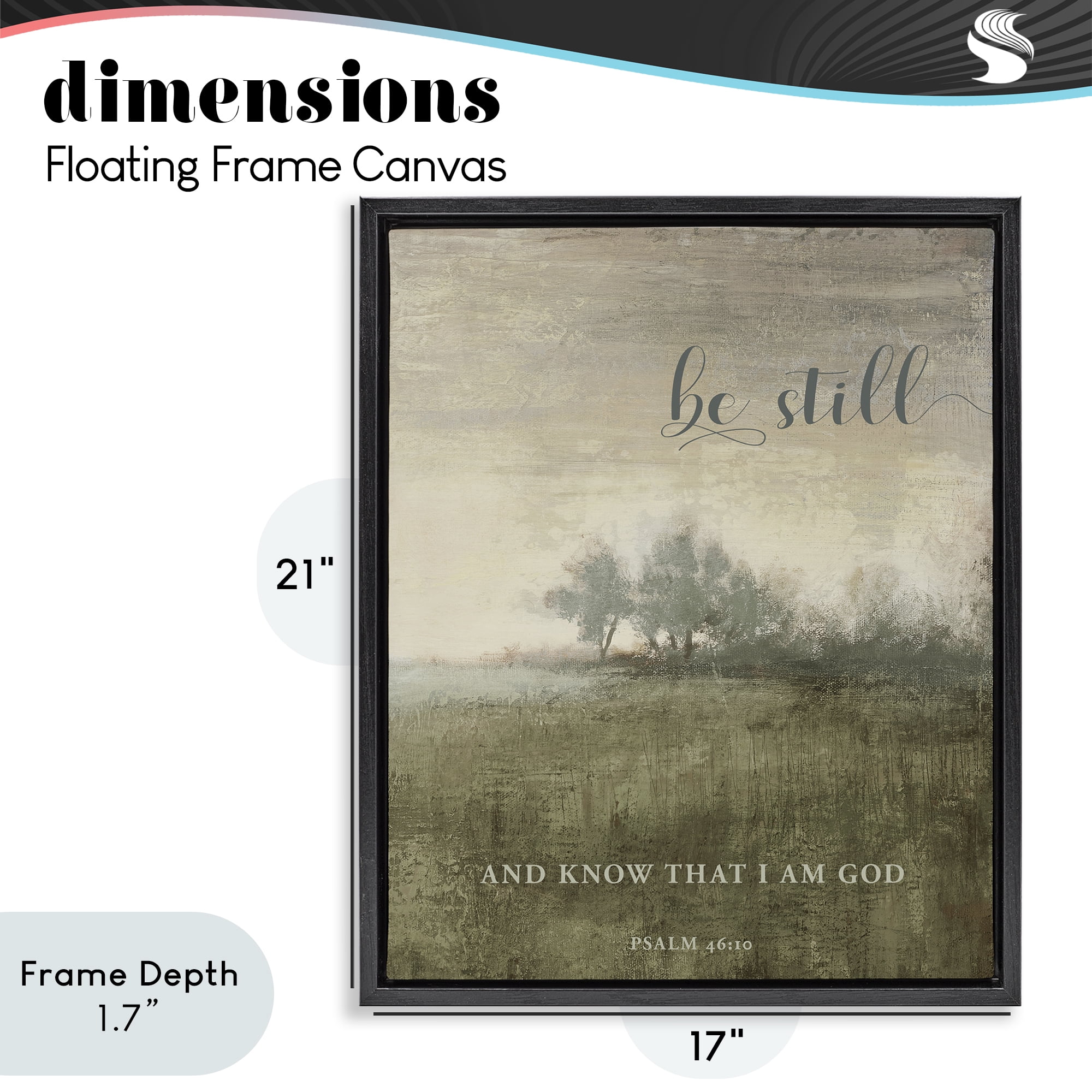 Stupell Industries Be Still Psalm 46:10 Black Framed Floater Canvas Wall Art, design by Michael Marcon