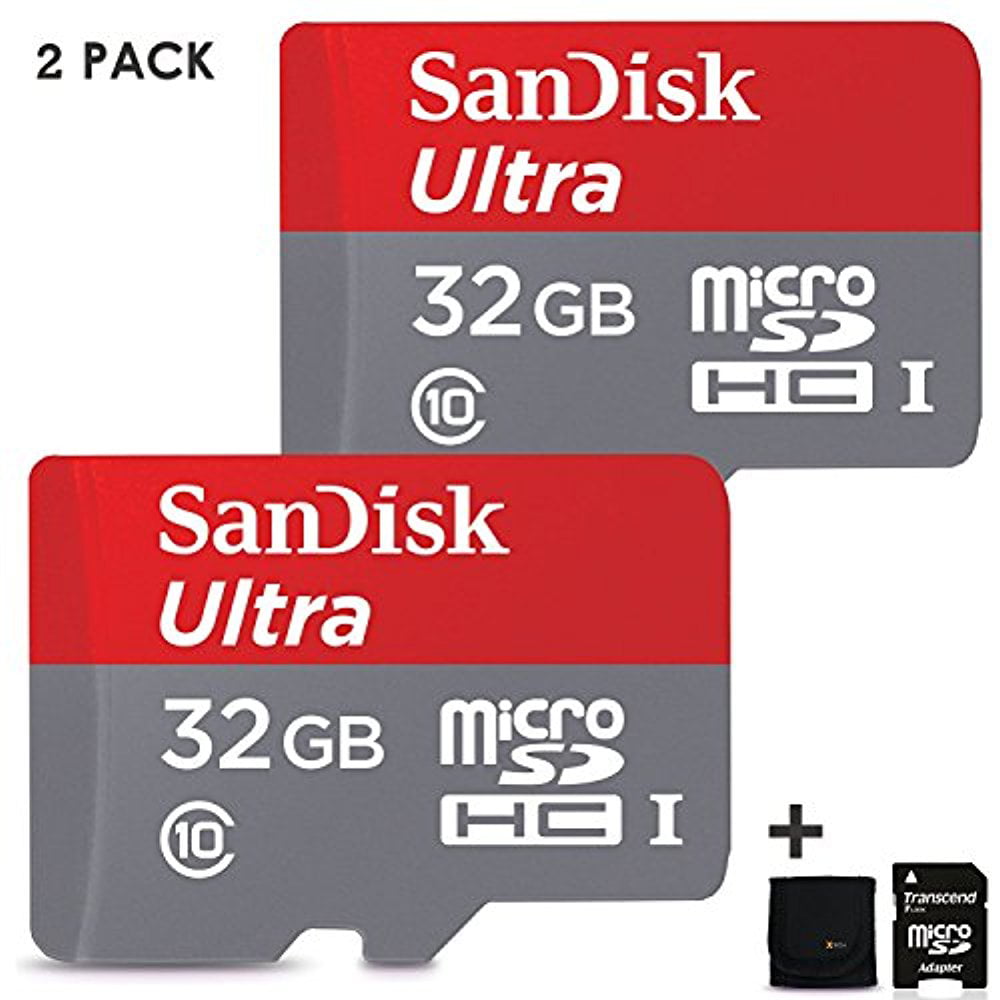 2 Pack SanDisk 32GB Micro SD Memory Card (64gb Total) UHS-I Class 10 80MB/s  + Memory Card Wallet + Micro SD Card Adapter