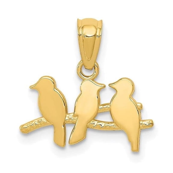 14k Yellow Gold Three Birds on a Branch Pendant