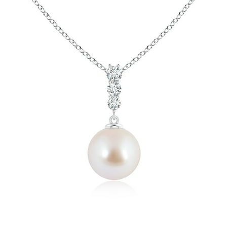 Graduated Diamond Drop Pendant - Akoya Cultured Pearl Drop Pendant with Graduated Diamonds in 14K White Gold (8mm Akoya Cultured Pearl) - SP0962AKPRD-WG-AAA-8