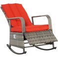 thumbnail image 1 of Outdoor Wicker Rocking Chair with Cushion, Patio PE Rattan Recliner Chair with Adjustable Footrest, Armrests, Red, 1 of 7