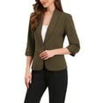 thumbnail image 4 of INSPIRE CHIC Shawl Lapel Blazer for Women 3/4 Sleeves Pocket Single Button Work Suit M Coffee, 4 of 5