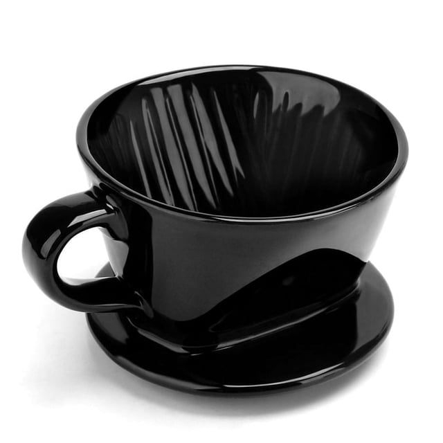 Taza con filtro de café, gotero de café de cerámica negra para una sola taza, soporte de goteo con filtro reutilizable L