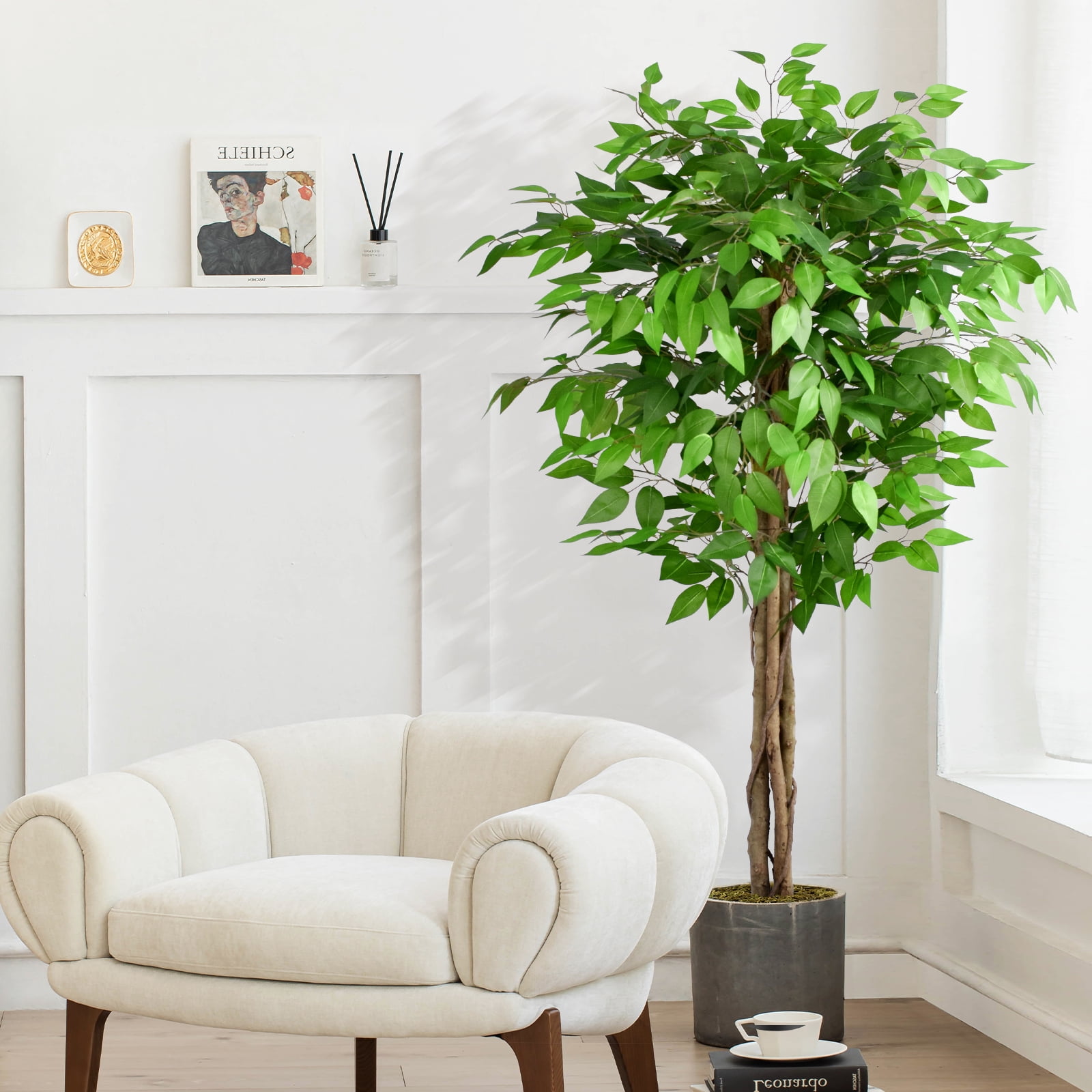 5FT Artificial Ficus Tree – Realistic Faux Ficus Tree & Large Fake Ficus Tree, Silk Artificial Plant for Home Office, Lifelike Fake Plant & Faux Plant for Indoor Outdoor Porch Garden Decor (150cm)