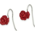 thumbnail image 2 of Sterling Silver Polished Red Coral Rose Dangle Earrings (Width 10.35) (Length 16) - Jbsp, 2 of 5