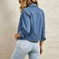 thumbnail image 6 of Edvintorg Denim Jacket for Women Lightweight Long Sleeve Casual Button Down Cropped Jean Coat with Pocket Womens Fashion S-2XL Blue, 6 of 7