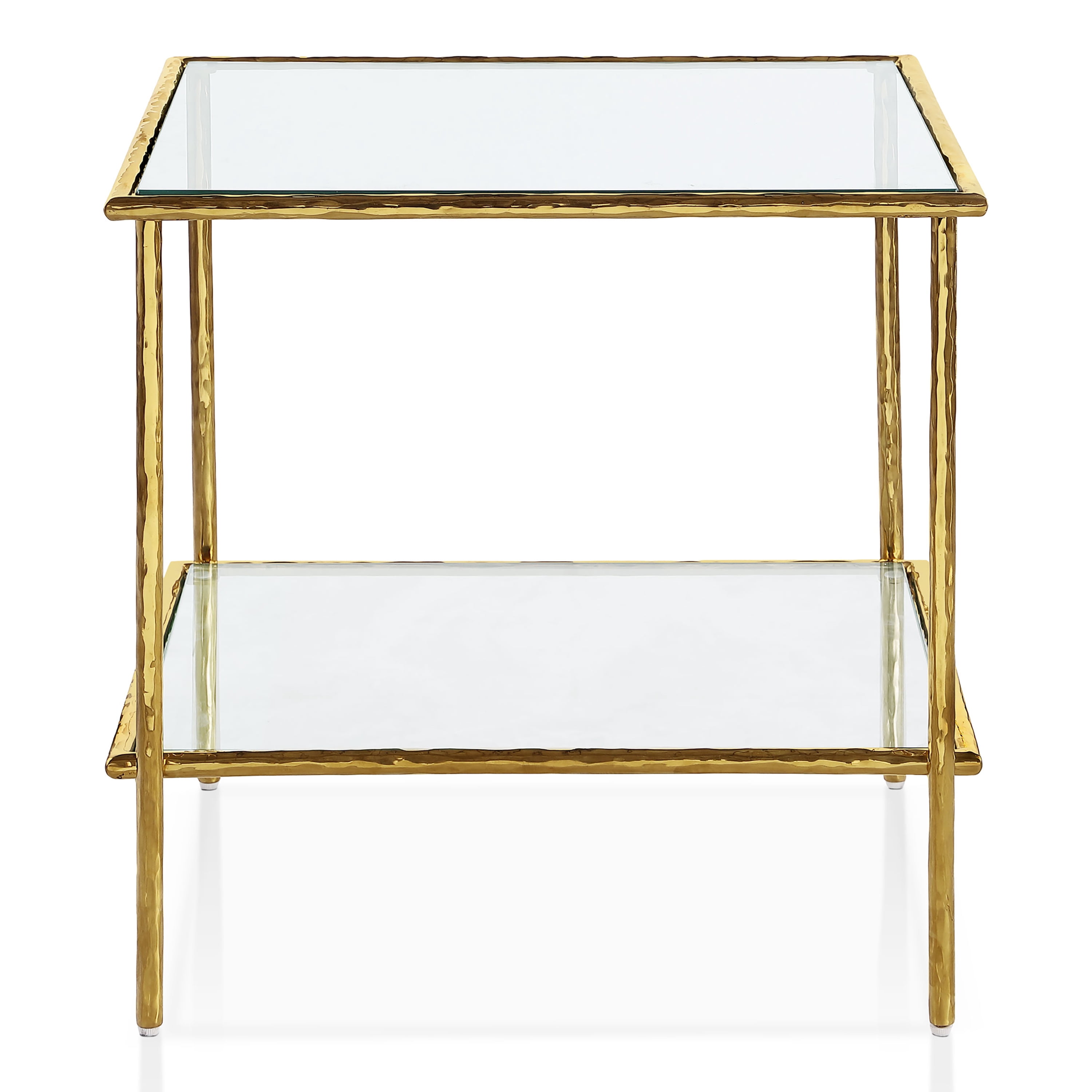 Furniture of America Zayen Modern Stainless Steel 1-Shelf End Table with Tempered Glass Top, Gold
