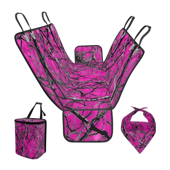 Pzuqiu Pink Branch Camo Dog Car Seat Cover for Back Seat Pet Hammock with Adjustable Triangle Bandana & Car Garbage Bag Against Dirt, Pet Fur