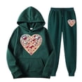 thumbnail image 2 of Jinhomg 2 Piece Outfit for Women Novelty Funny Valentine's Day Sweatsuit Causal Comfy Long Sleeve Hooded Sweatshirt with Straight Leg Joggers Green XXXL, 2 of 7