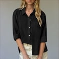 thumbnail image 2 of Girls Linen Shirts Long Sleeve Button Down Collared Dress Shirt for Girls Cotton Blouse Casual Tunic Tops School Uniform,Black 5-6Y, 2 of 6