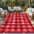 thumbnail image 2 of Red Plaid Outdoor Rug for Patio/Deck/Porch, Non-Slip Large Area Rug 5 x 7 Ft, Modern Art Checkered Farmhouse Indoor Outdoor Rugs Washable Area Rugs, Reversible Camping Rug Carpet Runner, 2 of 8