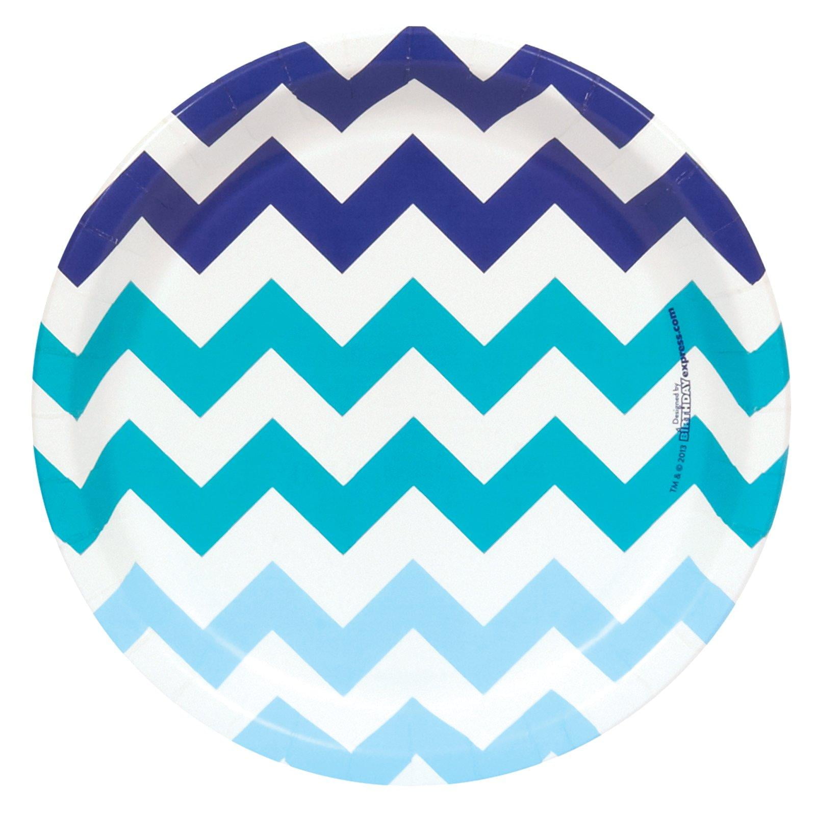 Chevron Blue Dinner Plates, Pack of 8