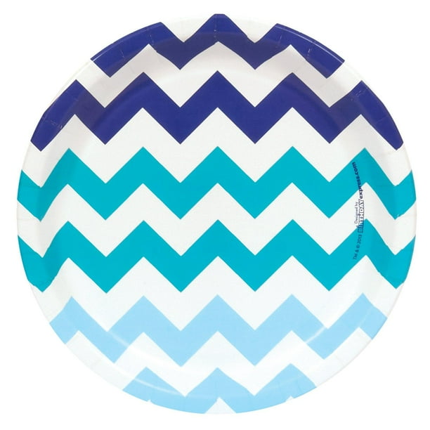 Chevron Blue Dinner Plates, Pack of 8