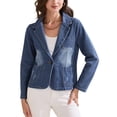thumbnail image 2 of Blazer de mezclilla lavado para mujer INSPIRE CHIC, chaqueta de oficina casual, con solapas en forma de muesca, azul, 2 of 6