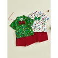 thumbnail image 3 of Spewahor Toddler Baby Boy Christmas Outfit 0 6 12 18 24 Months 2T 3T Lights String Print Short Sleeve Bowtie Shirt Solid Elastic Waist Shorts 2 Piece Gentleman Set, 3 of 9