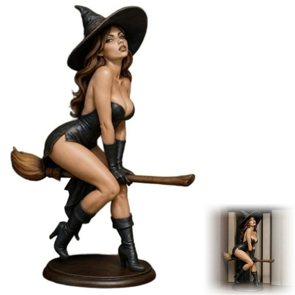 HavenCraft Gothic Witch Figurine Handpainted Resin Sculpture Sexy Witch Bookshelf Figurine Witch Statue Gothic Halloween Figurines Indoor Hand Painted Resin Desk Sculpture for Book Shelf