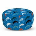 thumbnail image 1 of Goat Pouf Cover with Zipper, Repeating Pattern of Jumping Pose Drawn Abstract Animal with Horns, Soft Decorative Fabric Unstuffed Case, 30" W X 17.3" L, Sea Blue Multicolor, by Ambesonne, 1 of 5