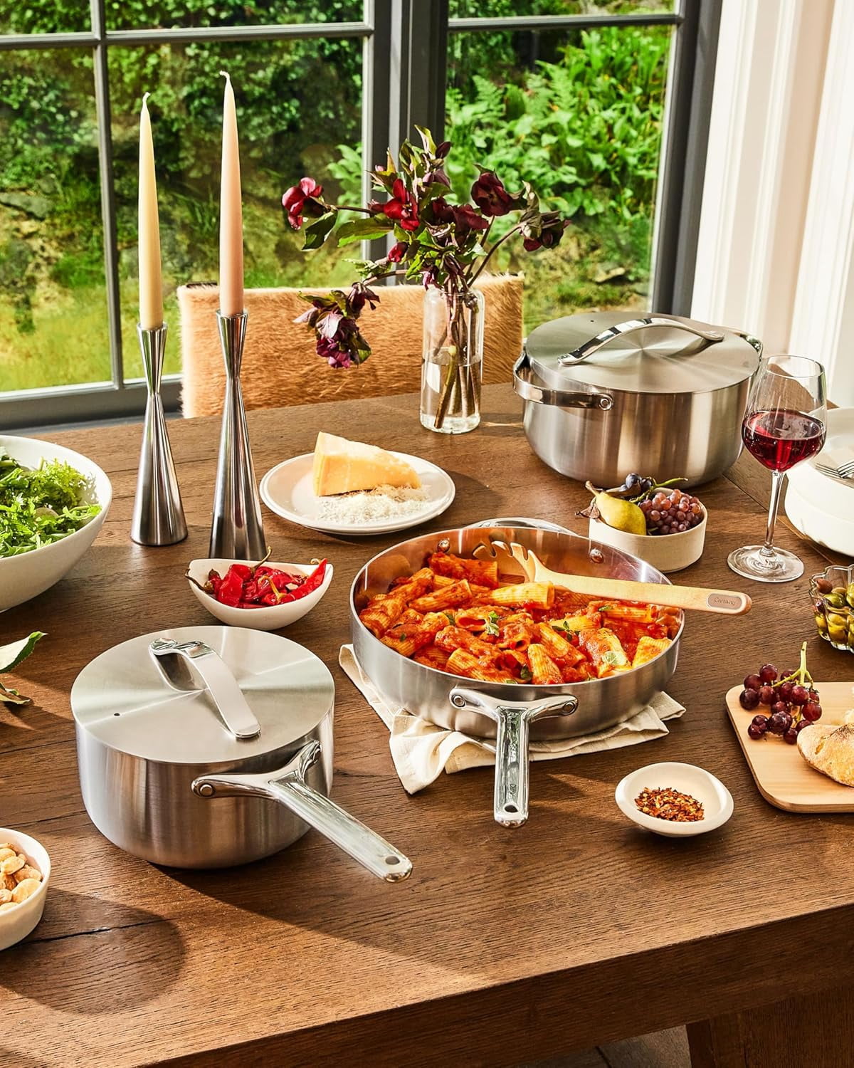 Caraway Stainless Steel Cookware Set – 12 Piece 5-Ply Stainless Steel Pots and Pans Set - Includes Fry, Sauce, Sauté Pan, Dutch Oven, and Space-Saving Storage - , & Free