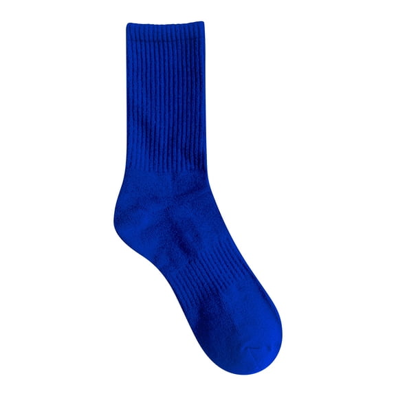 Men's Thick Cotton Athletic Crew Socks, Solid Color Terry Cushioned Performance Socks for Gym and Daily Casual Wear, Royal Blue, One Size