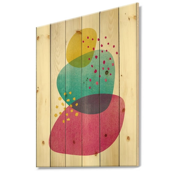 Designart 'Minimal Spots Balance IV' Mid-Century Modern Print on Natural Pine Wood