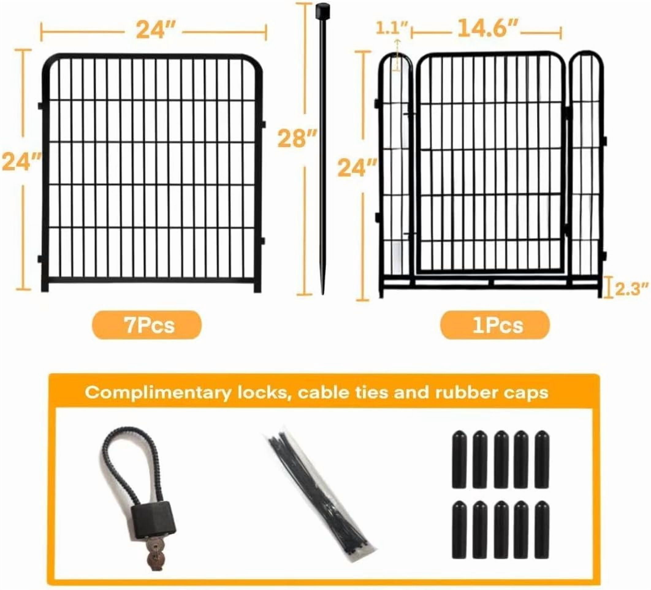 36-inch decorative garden fence with gate, 8 panels, 8.7 feet long, heavy-duty wrought iron animal barrier, suitable for patios, indoor pets or outdoor dogs, and garden boundaries.