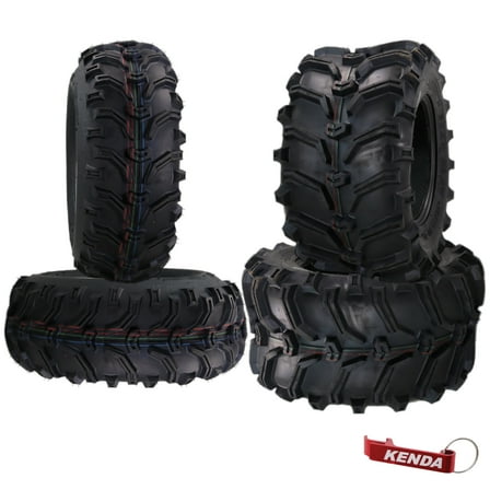 Kenda Bearclaw K299 - 26x9-12 Front & 26x12-12 Rear Tires for All Terrain (ATV), UTV, and Side by Side (SxS) Vehicles - 6-Ply - Bear Claw 26x9x12 Front & 26x12x12 with Kenda Keychain (4-Pack)
