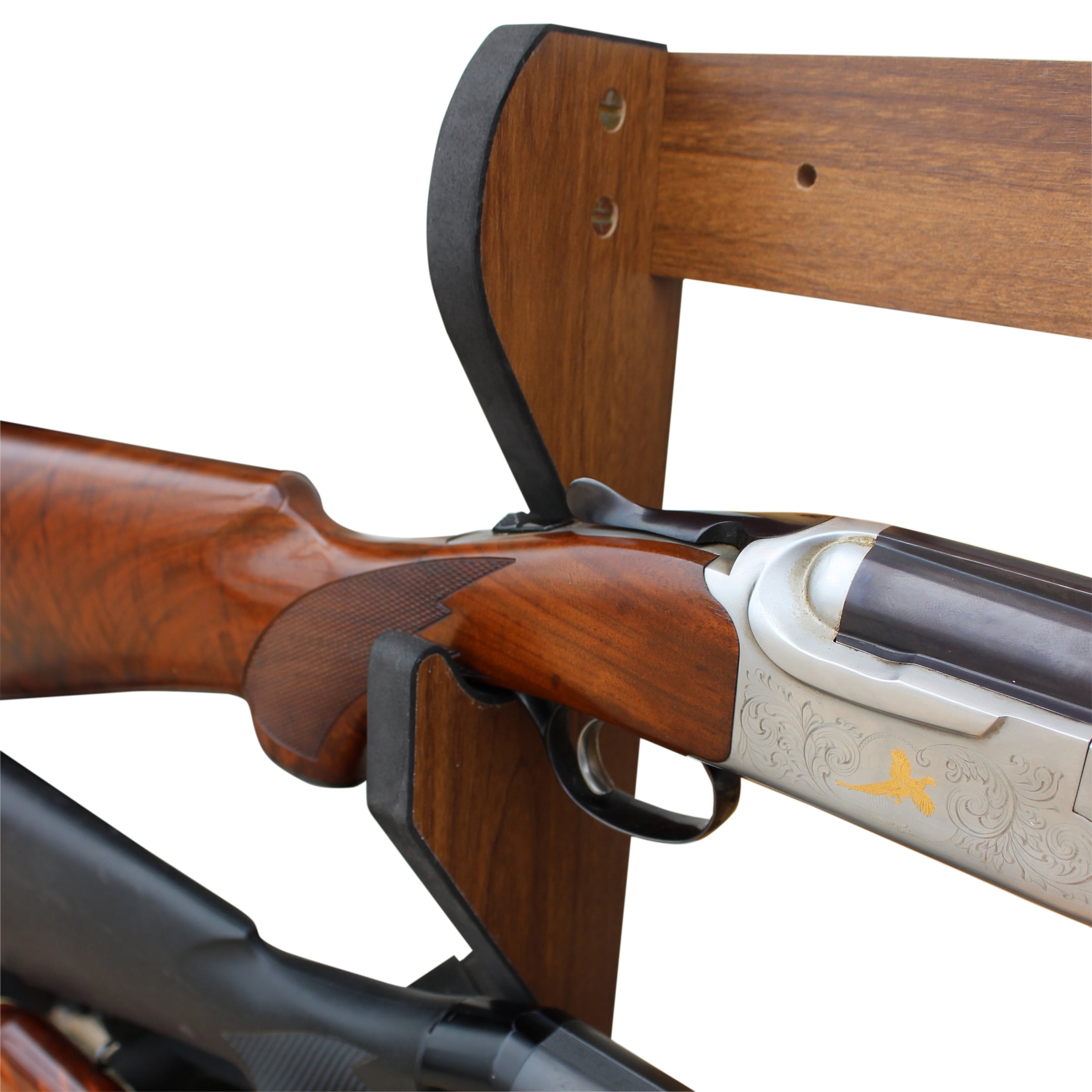 Rush Creek Creations Indoor 5 Rifle/Shotgun Wall Storage Display Rack Dark Walnut Finish - Convenient Easy Assembly
