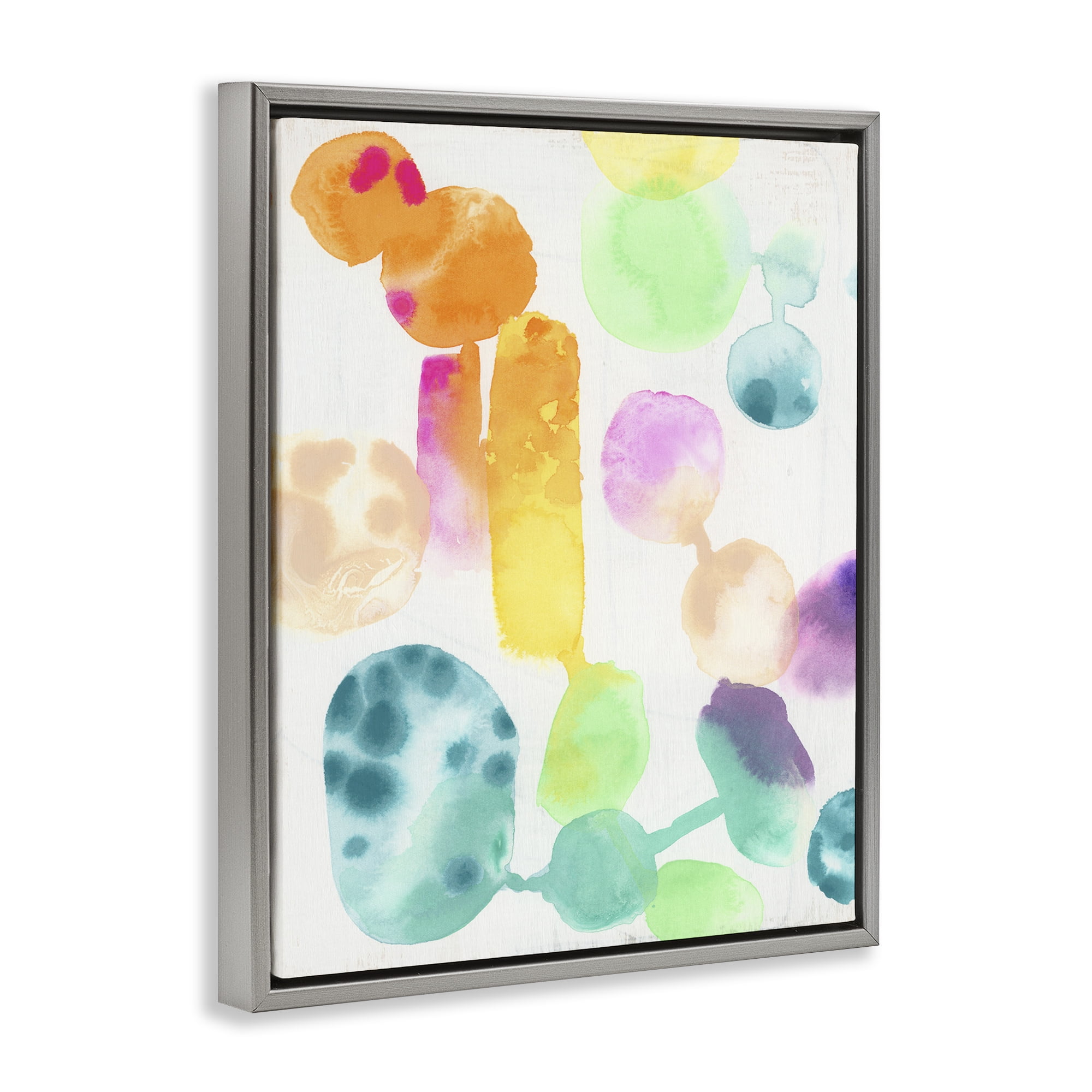 Stupell Industries Rainbow Watercolor Pattern Abstract Painting Gray Floater Framed Canvas Art Print Wall Art, 25 x 31