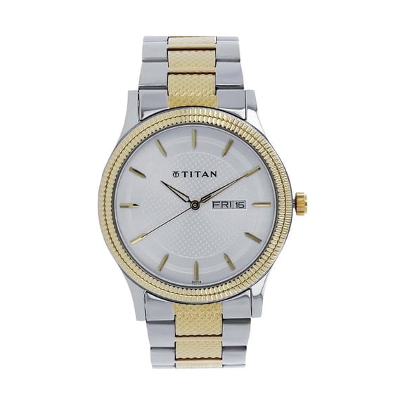 Titan Quartz Analog with Day and Date Silver Dial Stainless Steel Strap Watch for Men-NS1650BM03