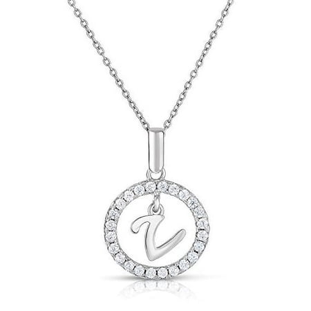 Tilo Jewelry 925 Sterling Silver CZ Initial Letter "V" Pendant Necklace for Women & Unisex - 18 Inch