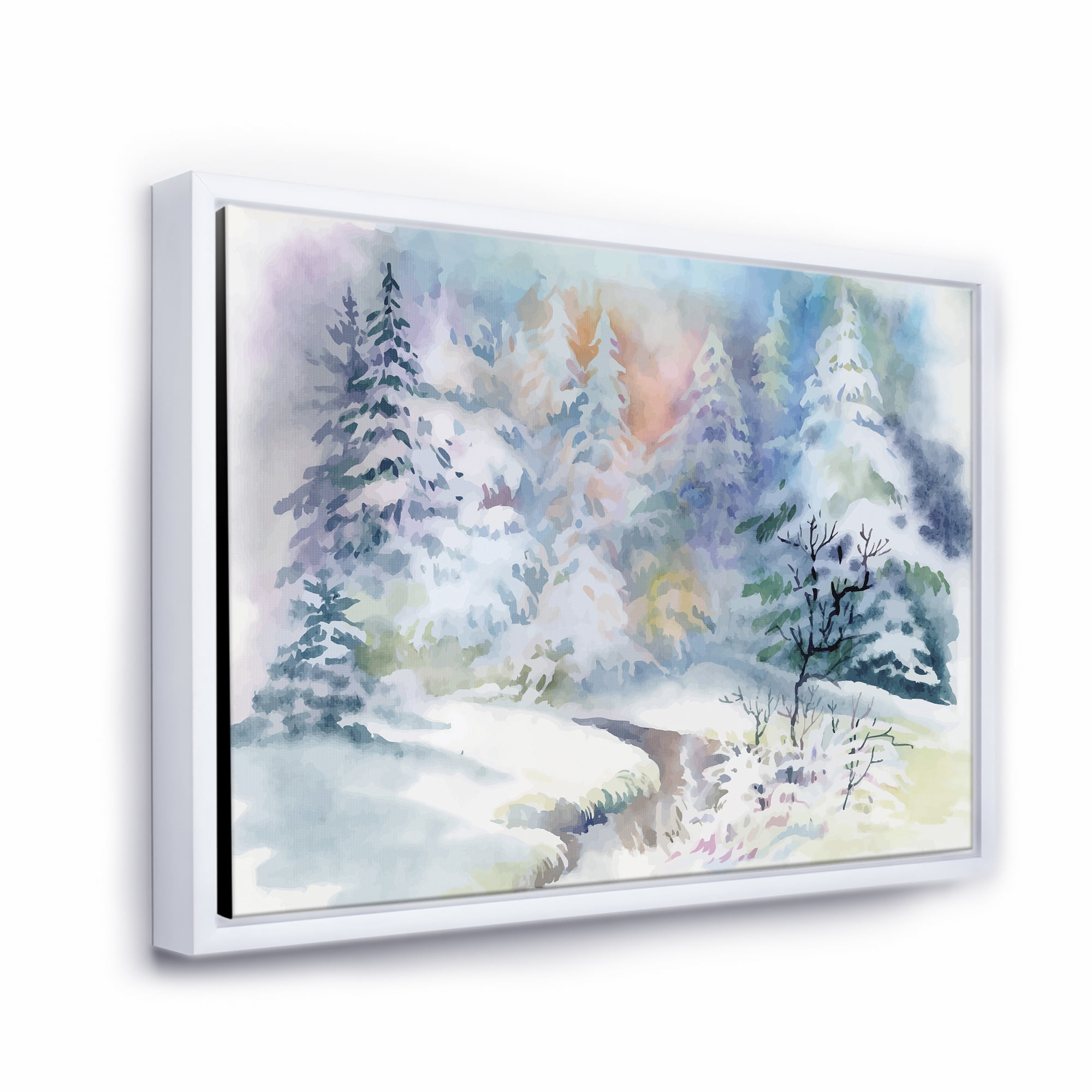 Designart 'Snowy River With Winter Landscape' Traditional Framed Canvas Wall Art Print