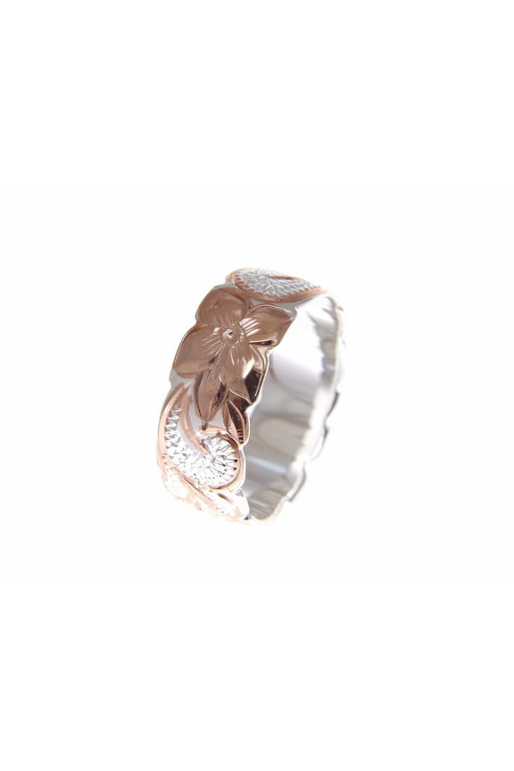 925 Sterling silver Hawaiian queen scroll pink rose gold plated 2 tone 8mm cut out edge ring size 10