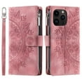 thumbnail image 2 of Decase Compatible with iPhone 14 Pro Max 6.7 Inch Wallet Case,Removable Adjustable Crossbody Necklace Lanyard Shoulder Strap Zipper Magnetic Embossed Leather Card Slot Case, Pink, 2 of 9