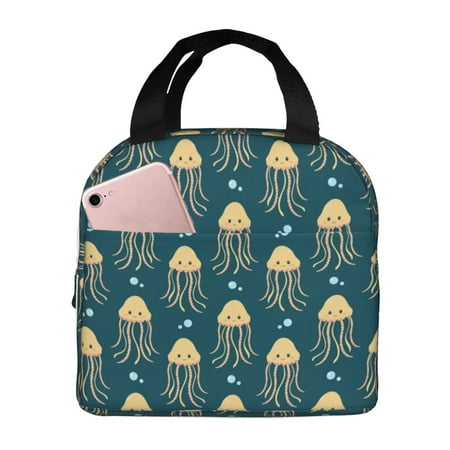Insulated Lunch Bag for Women Men - Cute Yellow Jellyfish Leakproof Cooler Lunch Box for Women Men  Lunch Tote Bags for Work School Picnic Travel