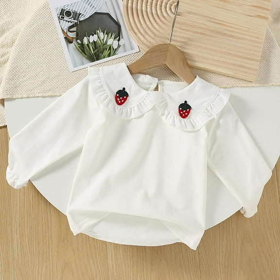 Bnwani Long Sleeve Toddler T Shirt Cotton White Lapel Lace Tops 3-4t