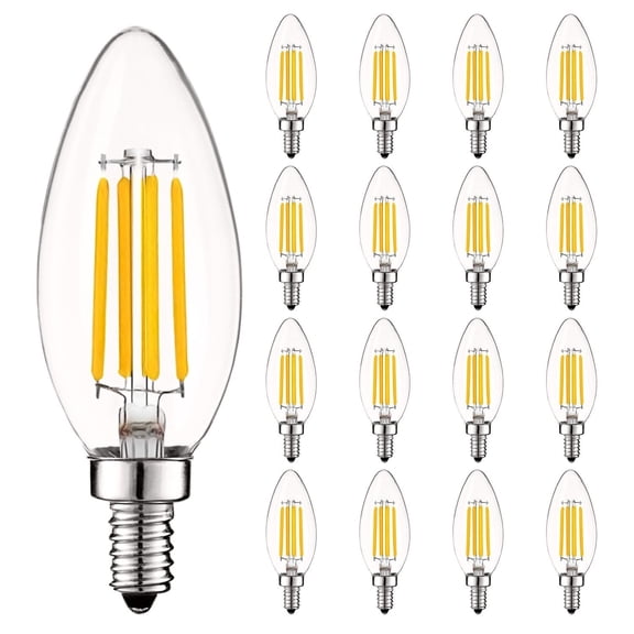 Luxrite 5W Vintage Candelabra LED Bulbs Dimmable, 550 Lumens, 60W Equivalent, UL Listed, E12 Base (16 Pack) 2700K (Warm White)
