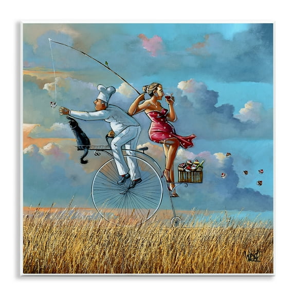 Stupell Industries Charming Lady & Chef Bicycle View People Painting Unframed Art Print Wall Art, 12 x 12