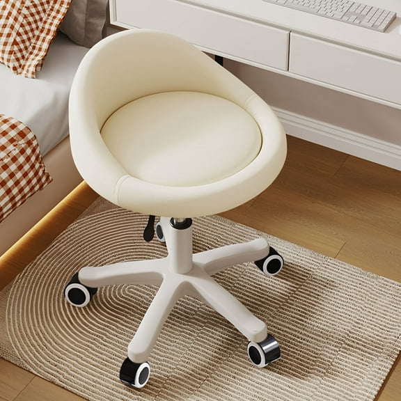 Rolling Stool – Ergonomic Swivel Seat, Adjustable Height, Ultra-Quiet Wheels, Padded PU Leather Cushion, for Salon, Office, Massage & Medical Use Beige