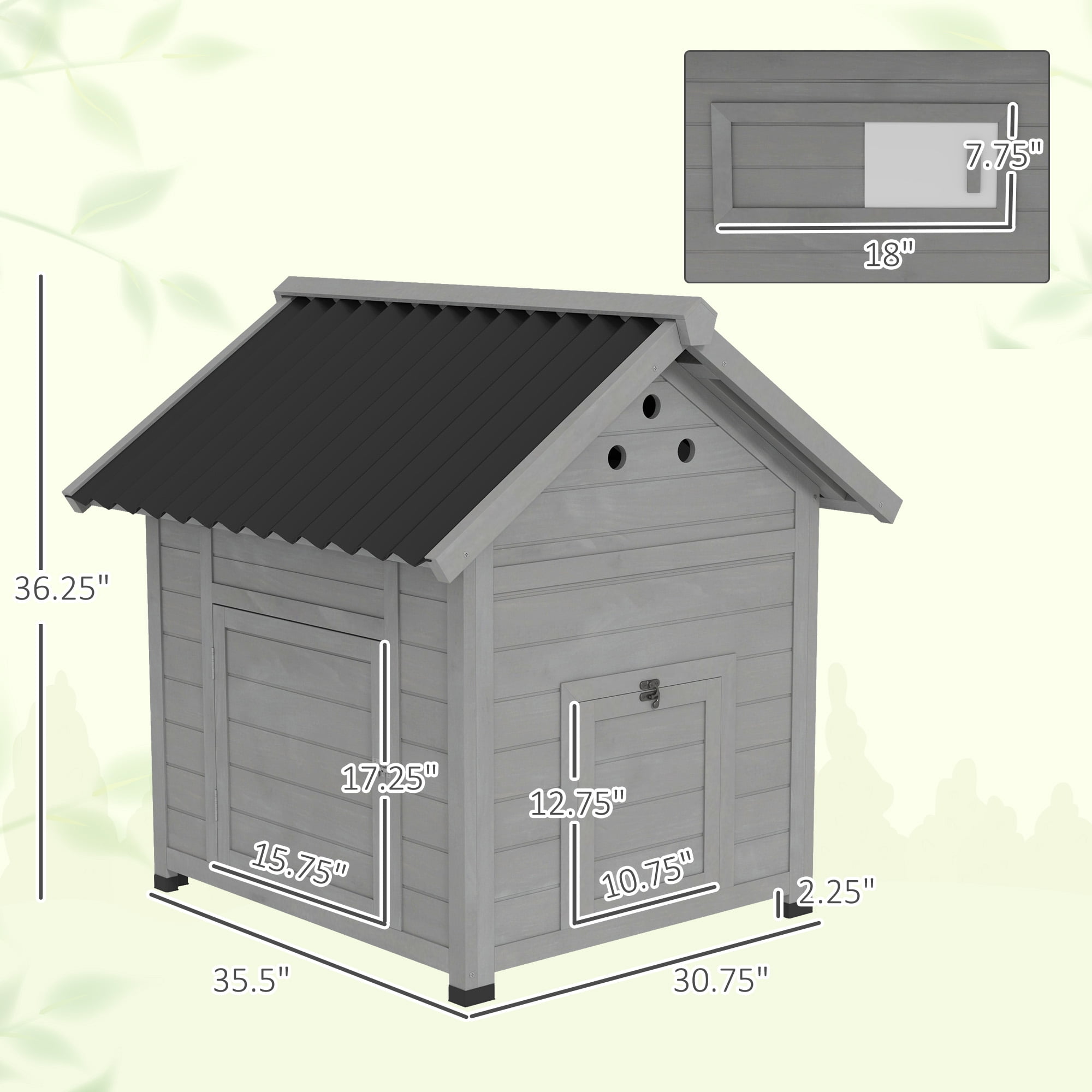 Wooden Pet House with Openable Roof & Double Doors, Light Gray