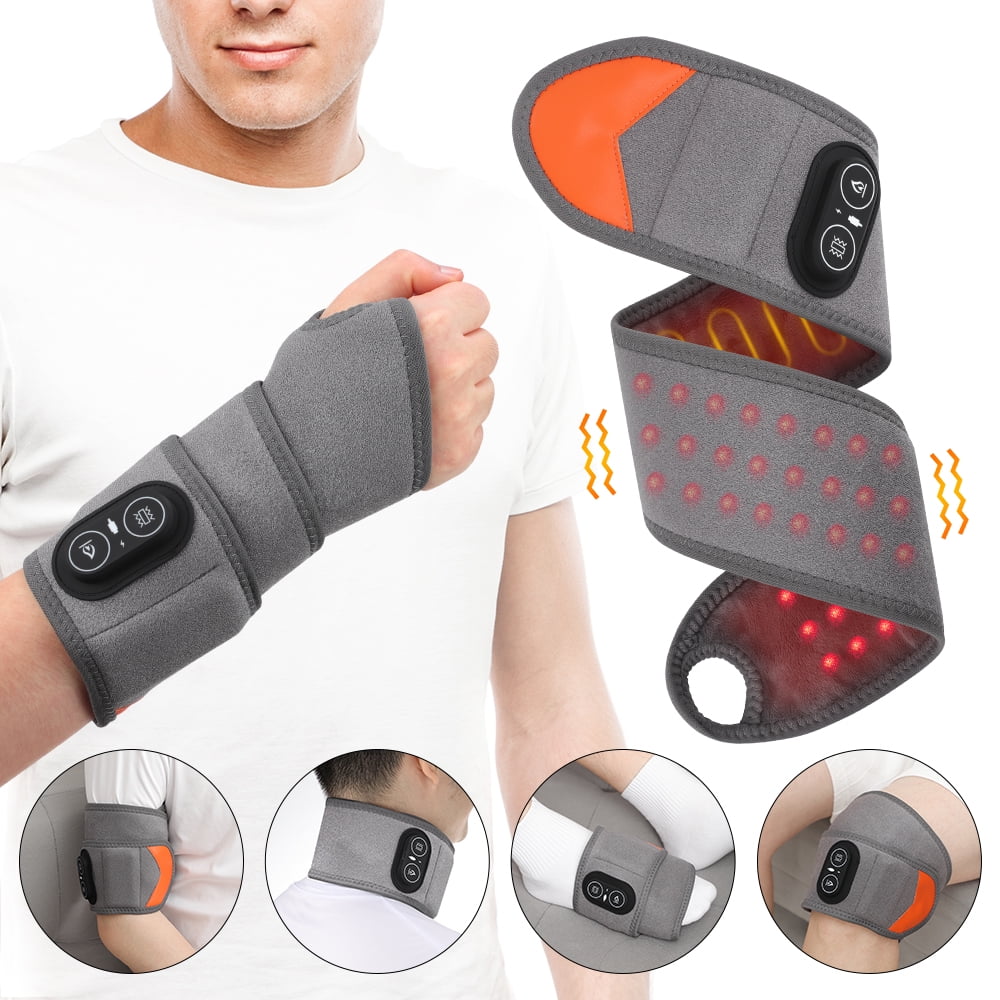 Cordless Heated Wrist Massager with Red Light (660/850nm), 3 Heat Levels & 3 Vibration Modes, Rechargeable Wrist Hand Heating Pad with 3000mAh for Wrist Hand Arm