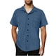 thumbnail image 1 of Blusa y camisa de manga corta con cuello vuelto para hombre, estilo casual de verano, a la moda, de color liso, con bolsillos y botones, 1 of 7